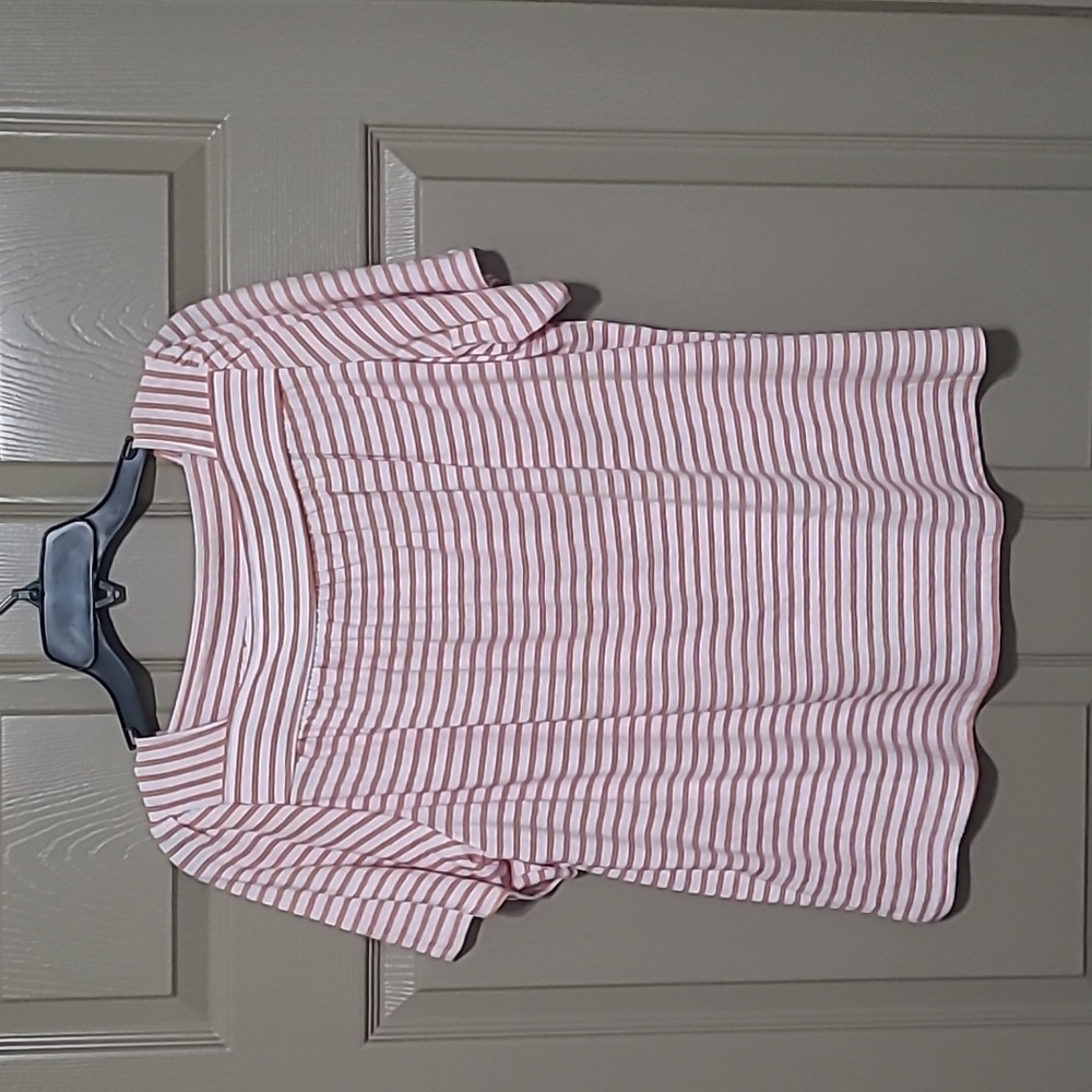 Craft & Borrow striped square neck smocked short sleeve top size petite Large